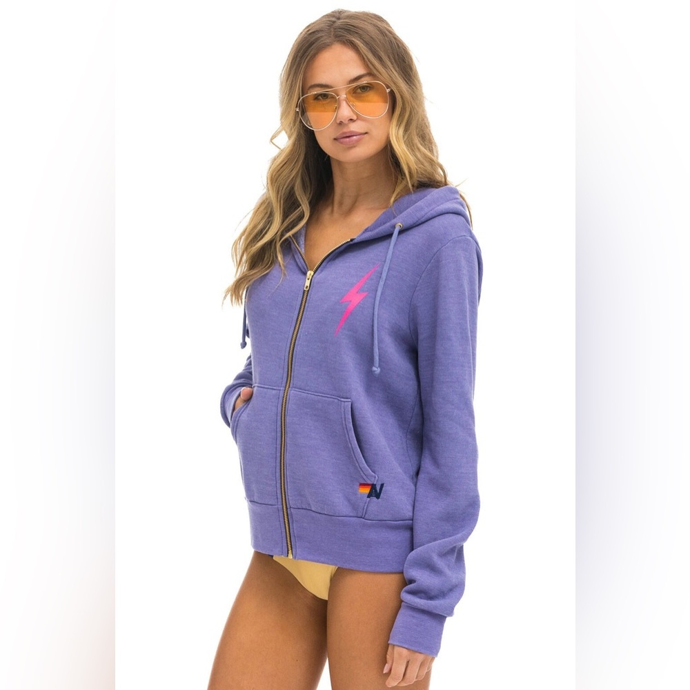 Aviator Nation Lavender Hoodie with Pink Bolt